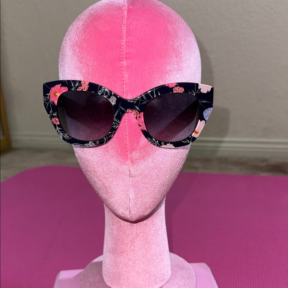 Kate Spade Black Floral Cat-Eye Sunglasses with Pink Accents